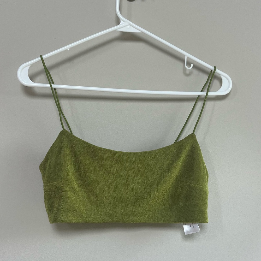 Cider Olive Green Crop Tank Top and High Waisted Ruched Maxi Skirt Set Medium(M) - Picture 3 of 8